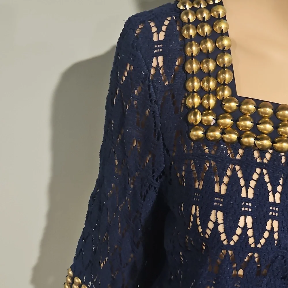 TRINA TURK LOS ANGELES PALM SPRINGS Navy Gold Cropped Bolero Women's Jacket 10. - Picture 3 of 7